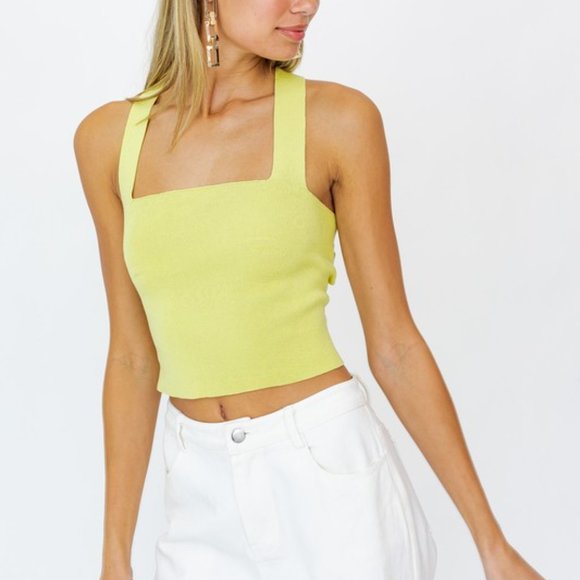 NWT Yellow Tie Back Crop Top - Picture 3 of 4